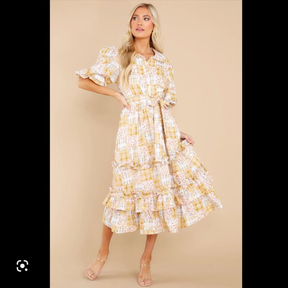 S - Red Dress Boutique - Moment Of A Lifetime Goldenrod Multi Print Maxi Dress